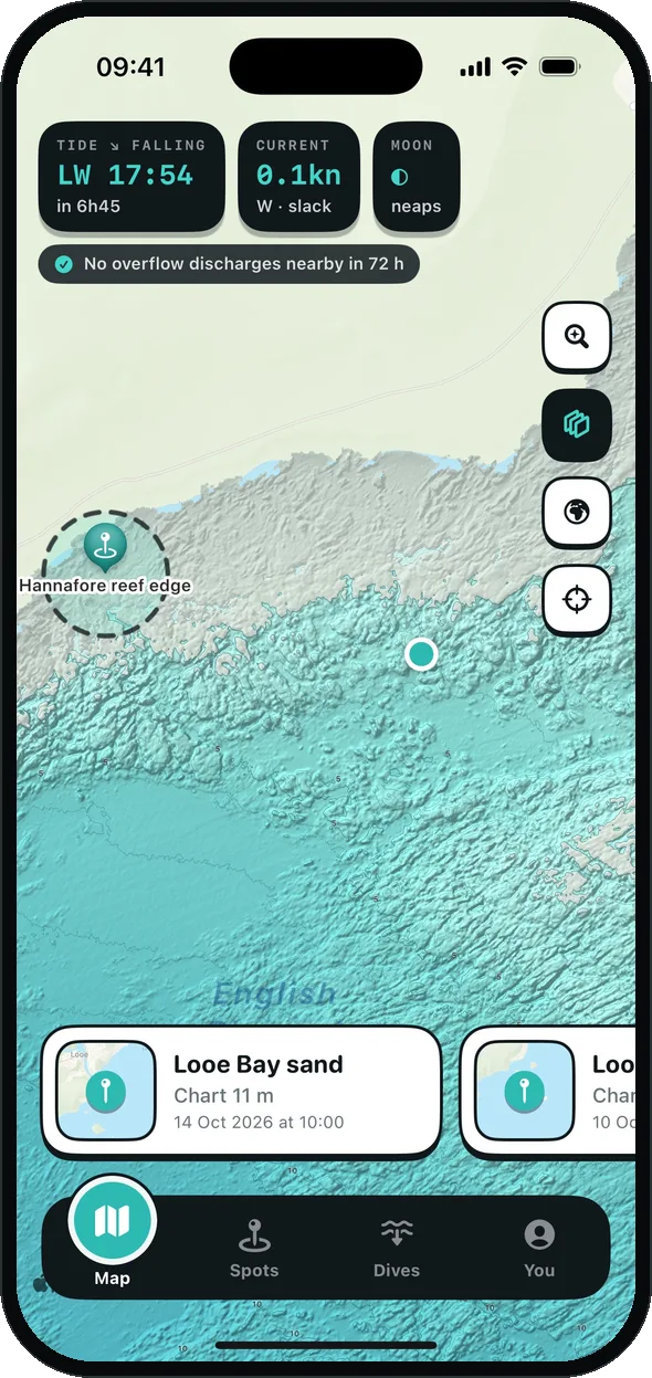 Zoomed-in seabed relief with contour labels