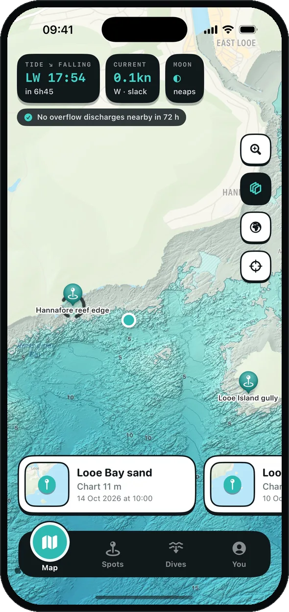 Survey relief off Hannafore with saved spots